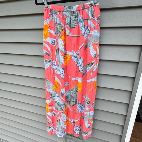 Patrons of Peace size M Tropical Floral Hawaiian Maxi Skirt w/Slits - Coral - Picture 7 of 9